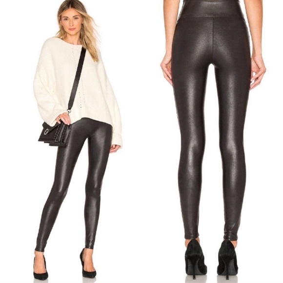 Spanx Faux leather black compression tummy shaping pants women’s Sz-S.  W17 - Picture 1 of 9